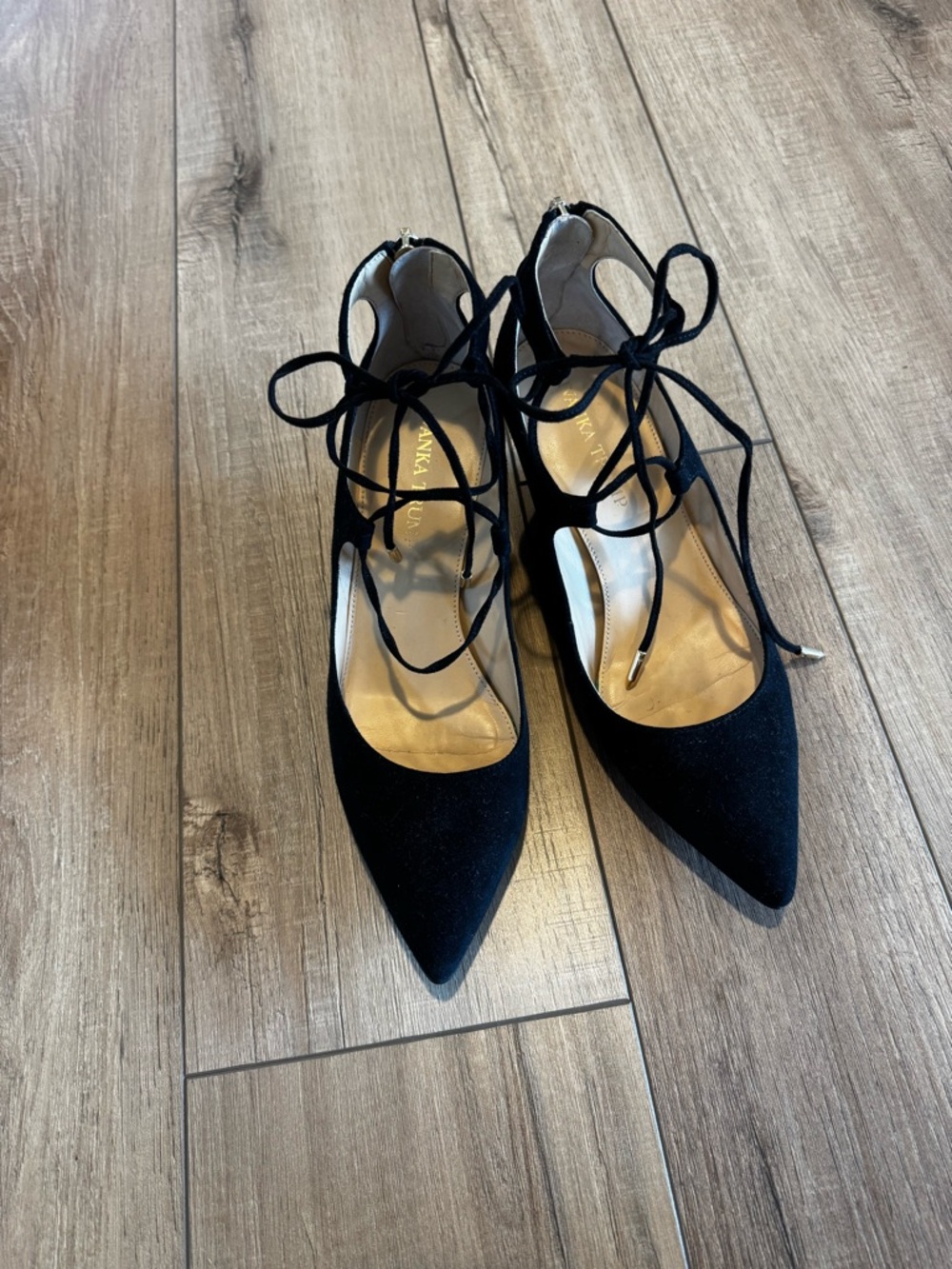 Ivanka Trump Black Lace-Up Pointed-Toe Women's Flats
